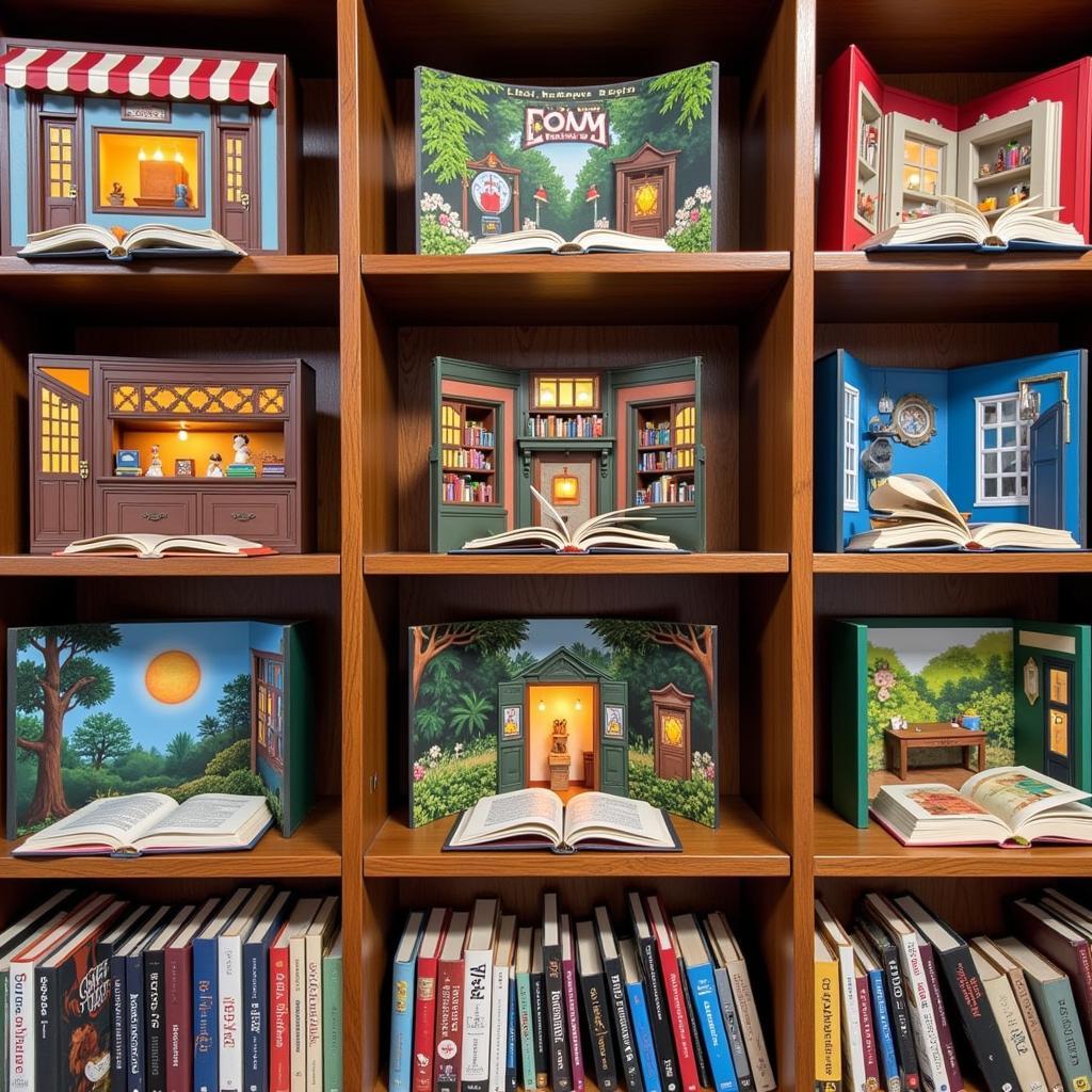 Variety of book nook styles displayed on a bookshelf