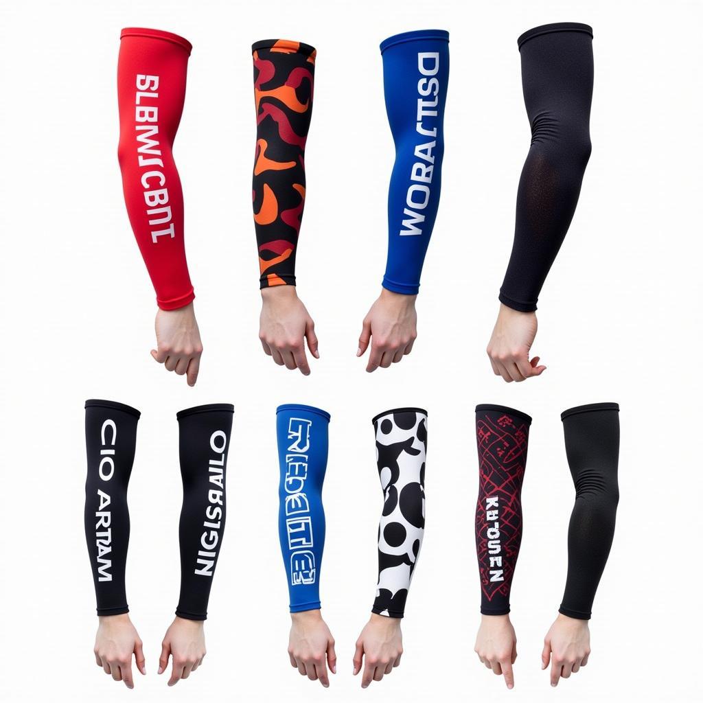 Variety of qb arm sleeves showcasing different colors, patterns, and brands