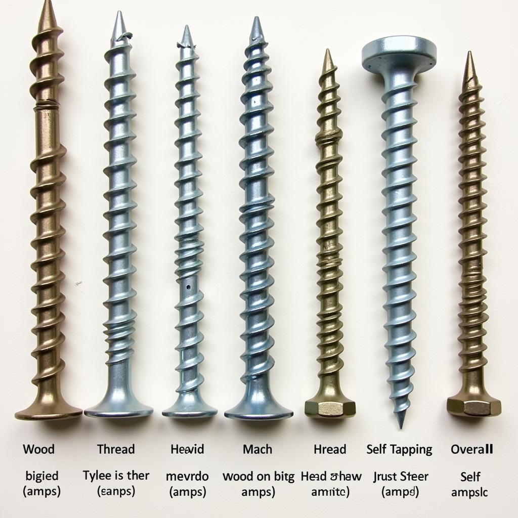 Various types of type 25 screws, including wood, machine, and self-tapping screws