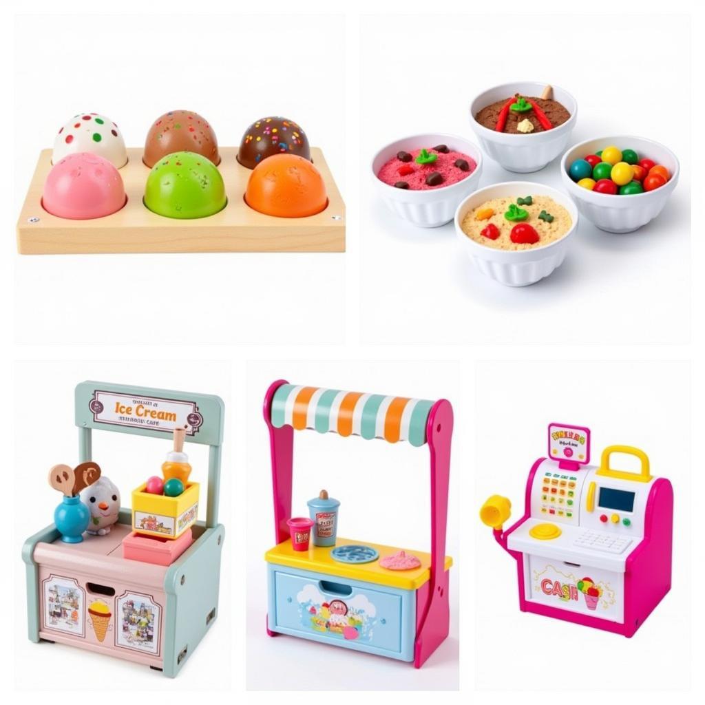 Variety of ice cream play sets: wooden, plastic, with different accessories.