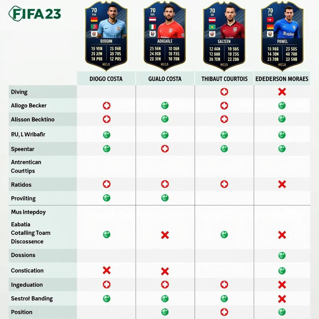 Comparison chart of Diogo Costa and other top goalkeepers in FIFA 23