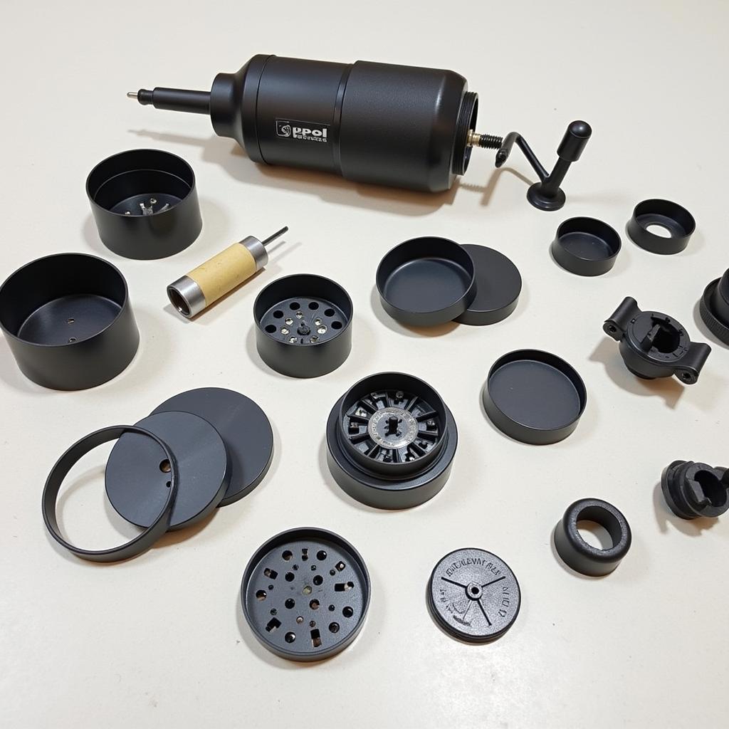 Disassembled grinder parts ready for cleaning