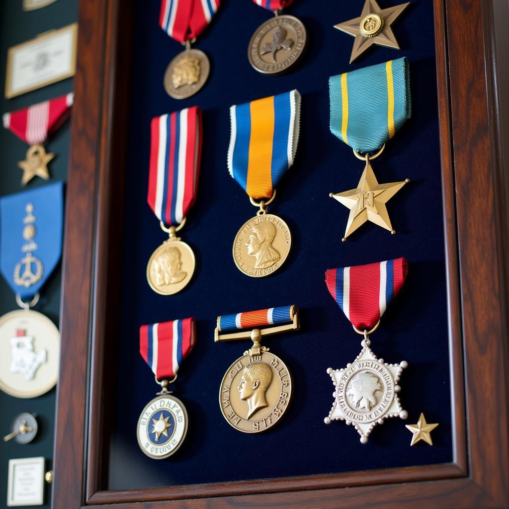 Army Medals Displayed in a Shadow Box