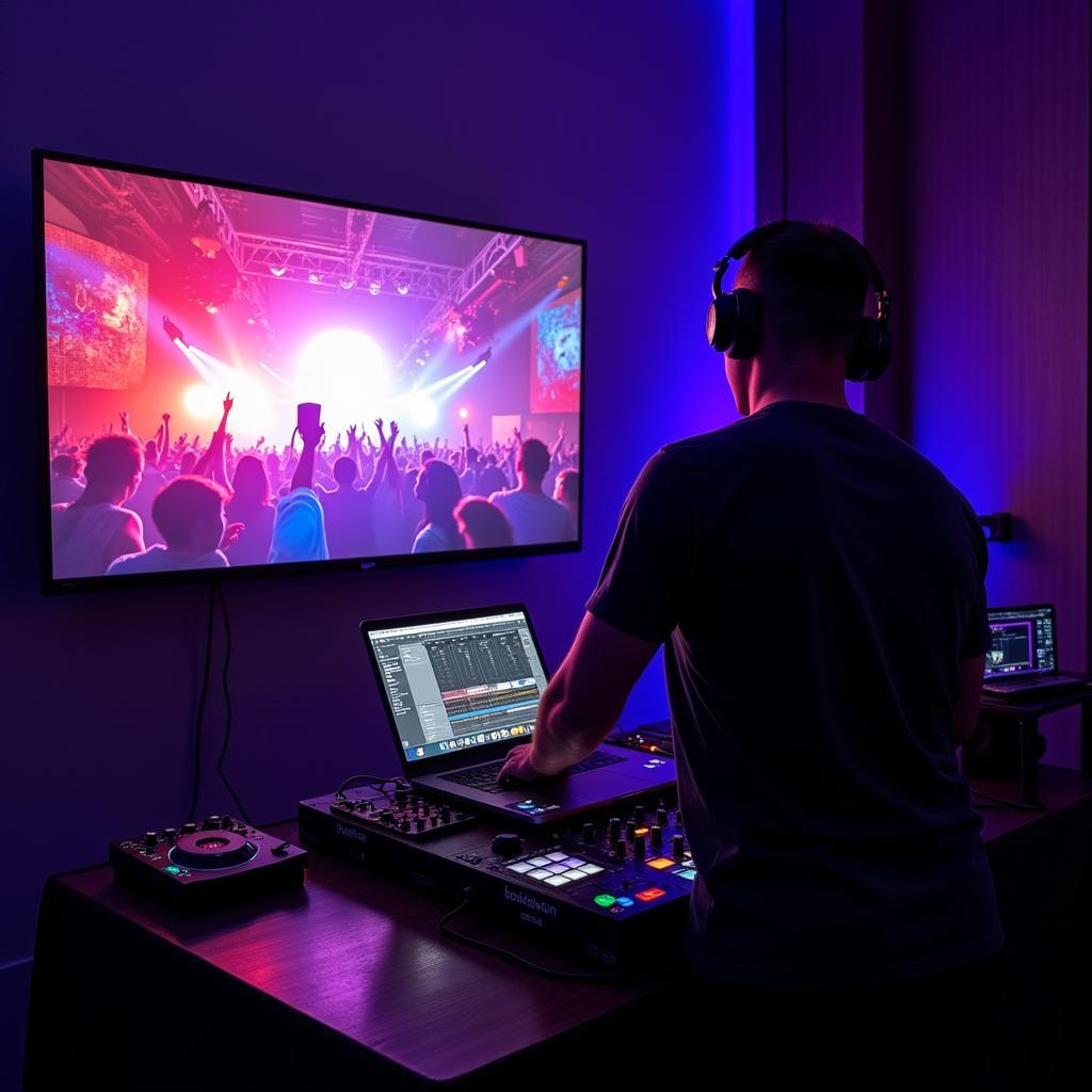 DJ Booth with Integrated TV Setup for Enhanced Performance