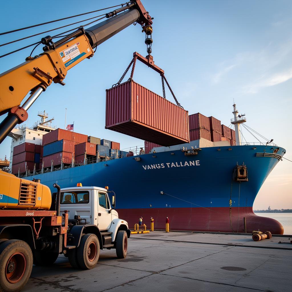 Dock Cargo Worker Operating Crane