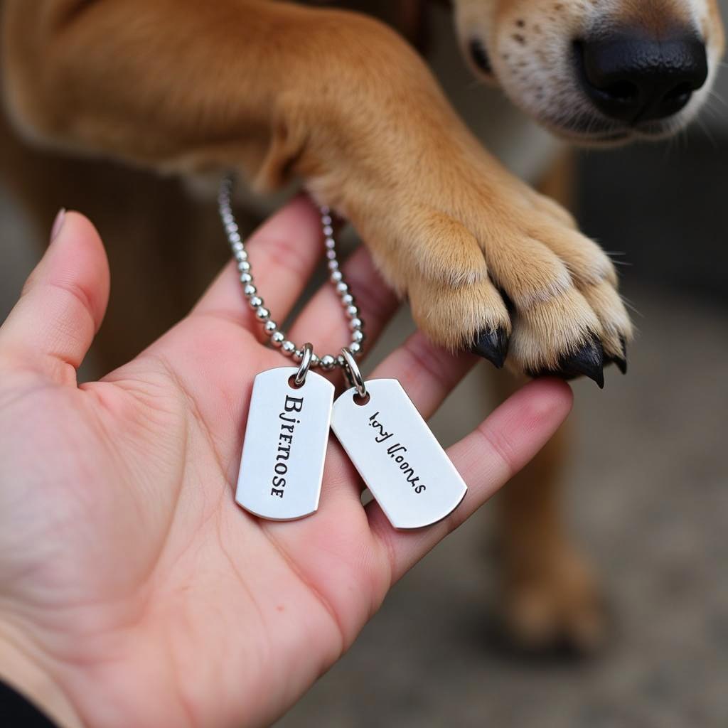 Dog and owner wearing matching best friend dog tags.