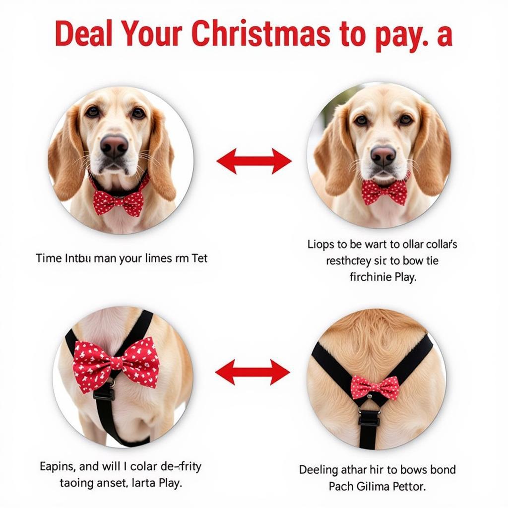 Various ways to attach a Christmas bow tie to a dog's collar or harness