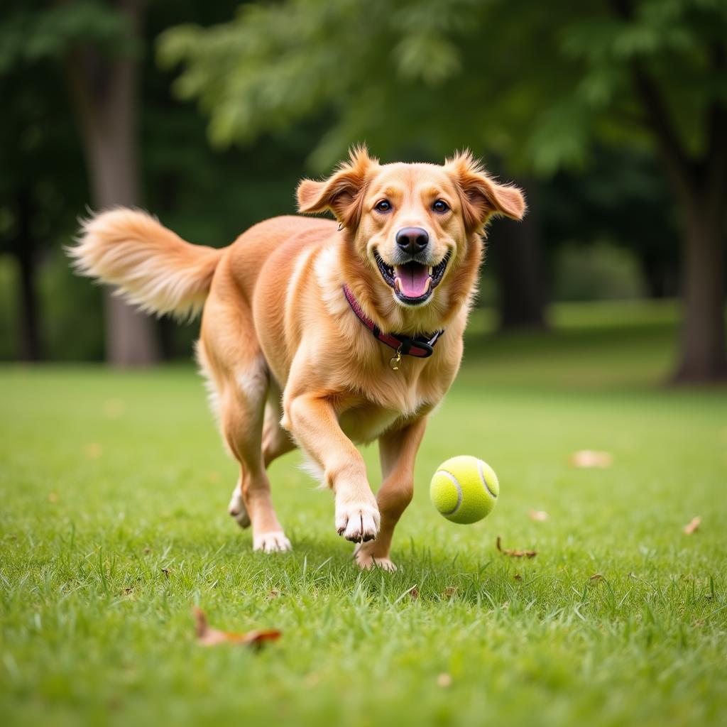 Dog Playing Fetch in the Park