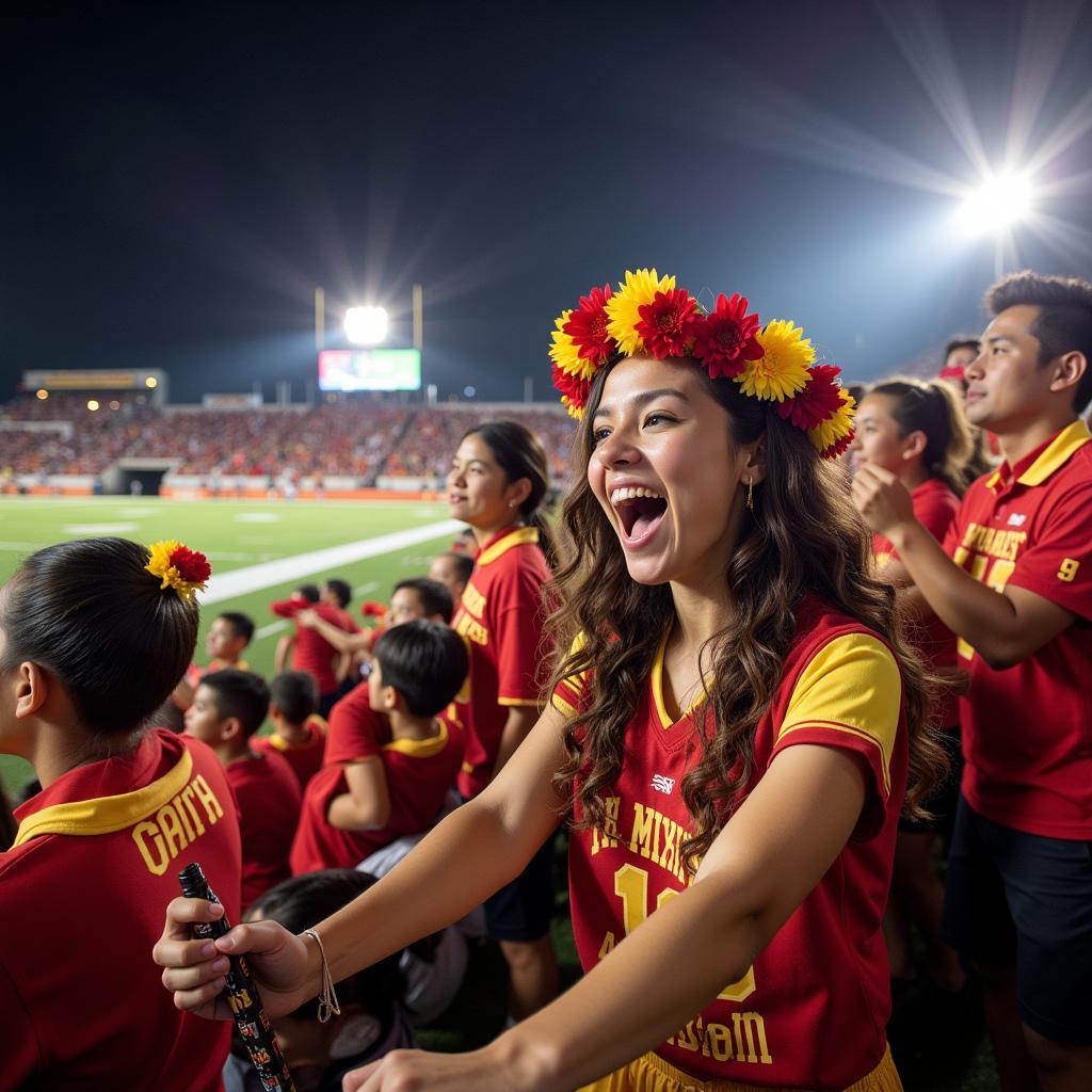 Enthusiastic EA Hawaiian football fans cheering their team