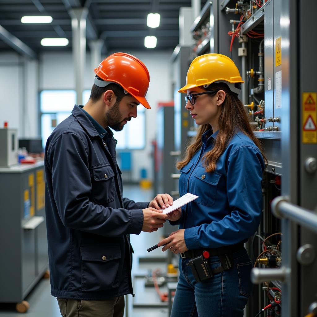 Electrical and Mechanical Engineers Collaborating on a Project