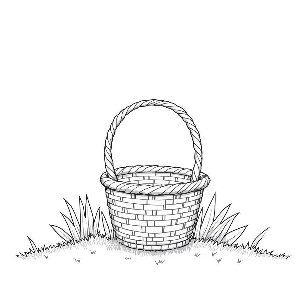 Empty Easter Basket Coloring Page with Grass