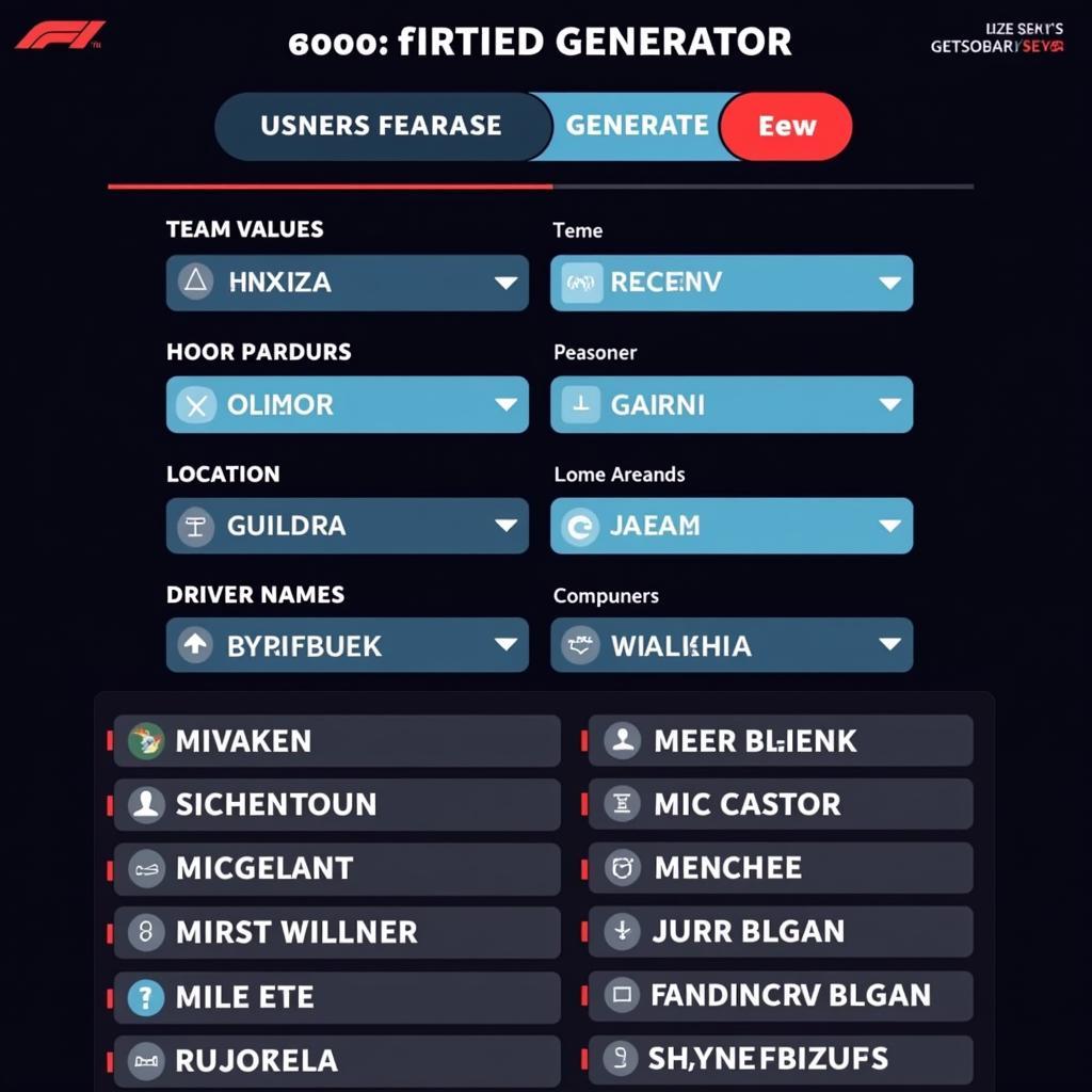 Modern F1 Team Name Generator Interface