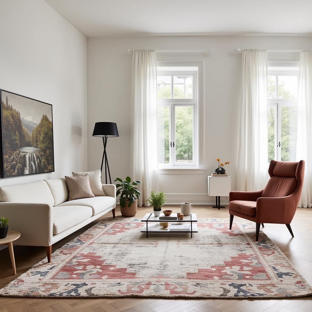 Faded rug in a modern interior design