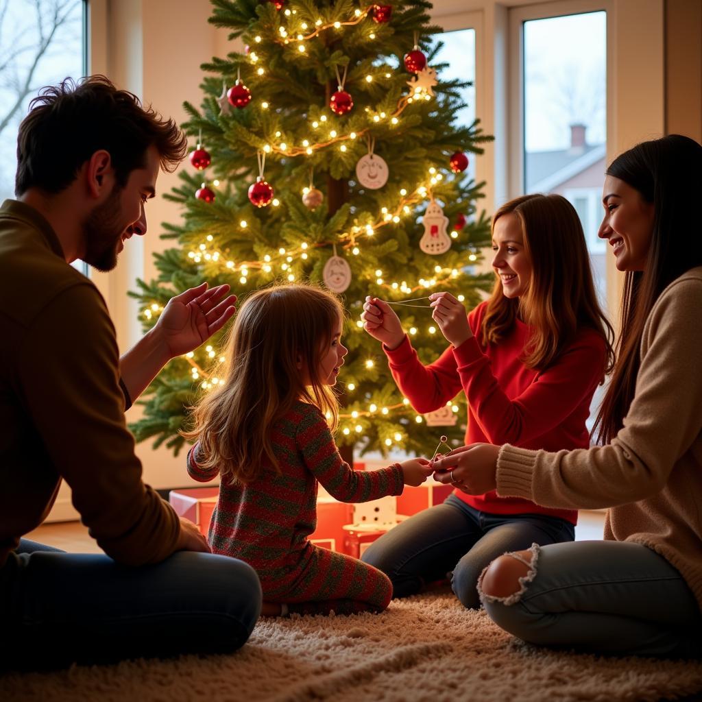 Family Decorating Christmas Tree Together