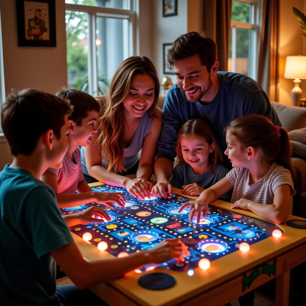 Family Playing Pac Man Table