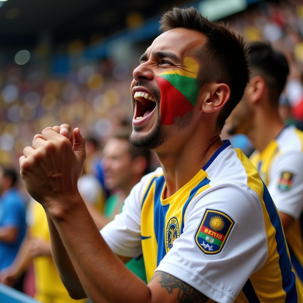 Football Fan Proudly Wearing a Jersey with a Copa America Patch