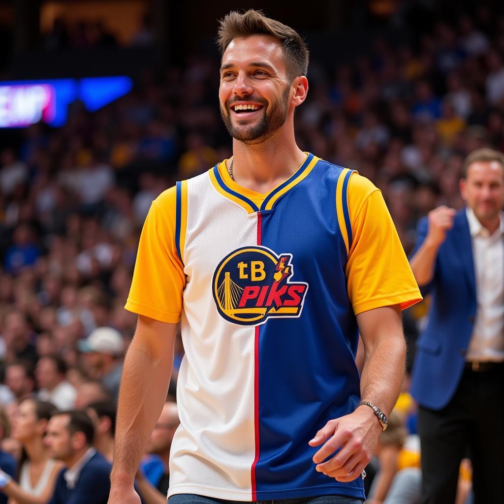 Fan Wearing Custom Two Team Jersey at a Game