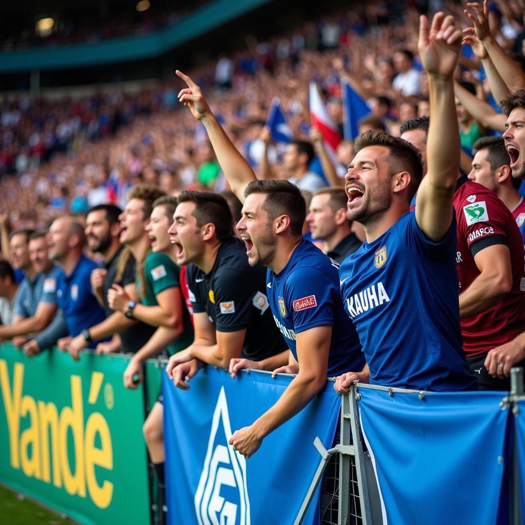 Fans celebrating a goal scored by Lamine Yamal.