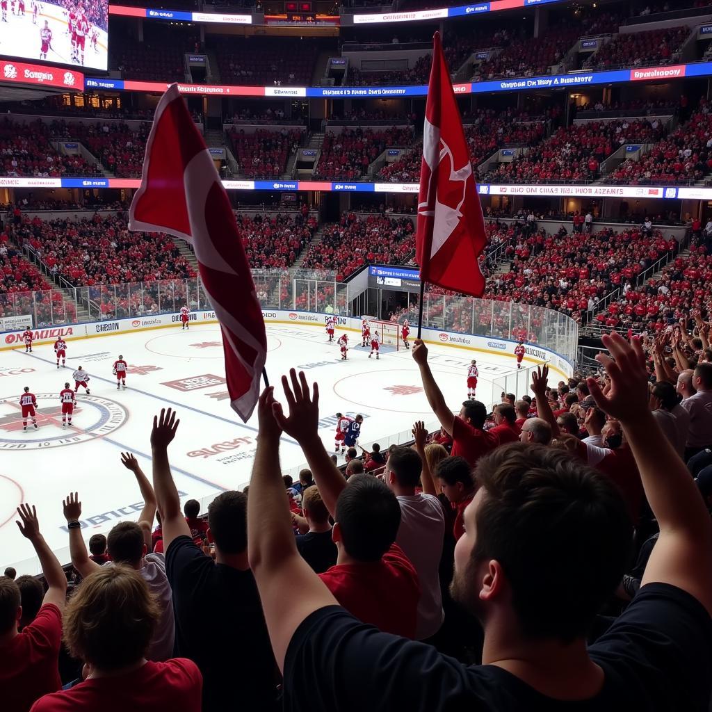 Fans Cheering at a Hockey Game