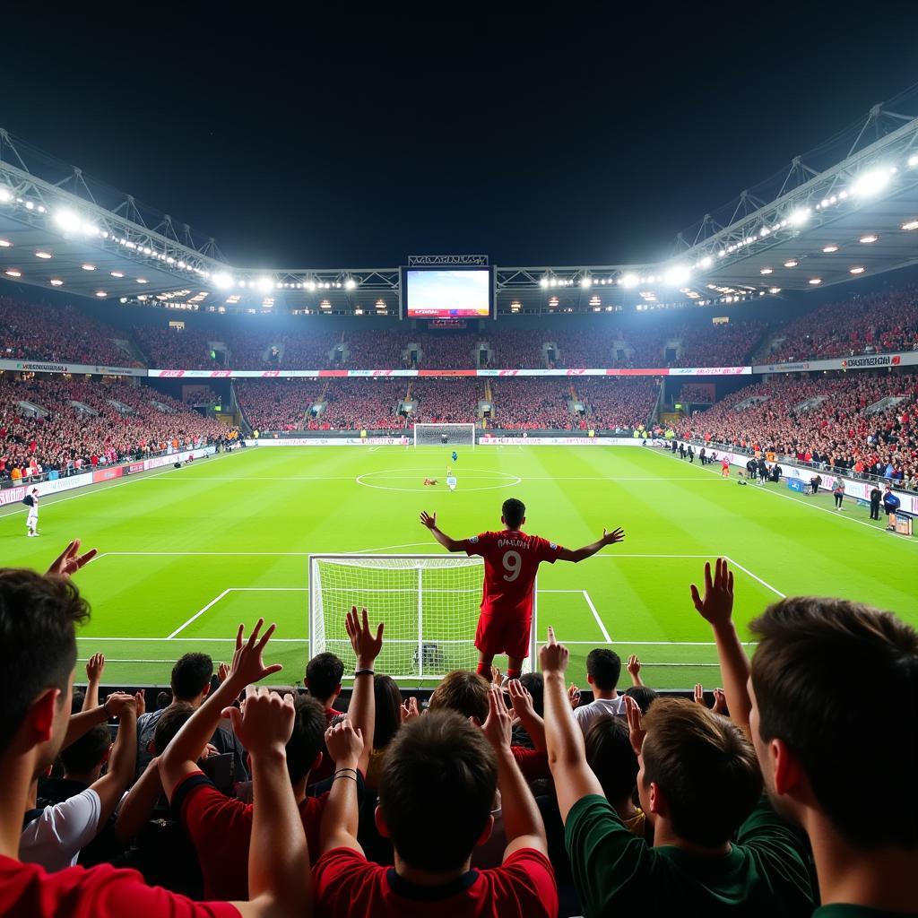 Fans cheering Yamal during a match