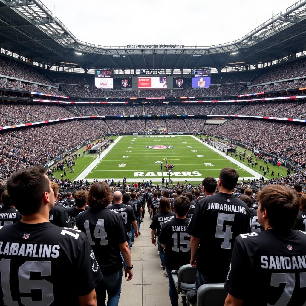 Fans sporting the Color Rush Raiders jerseys in a stadium