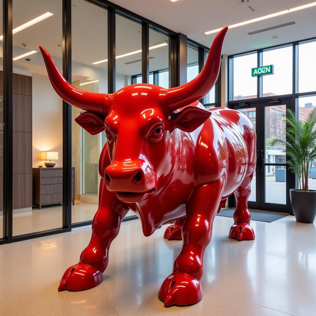 Fiberglass Bull Statue in a Modern Office