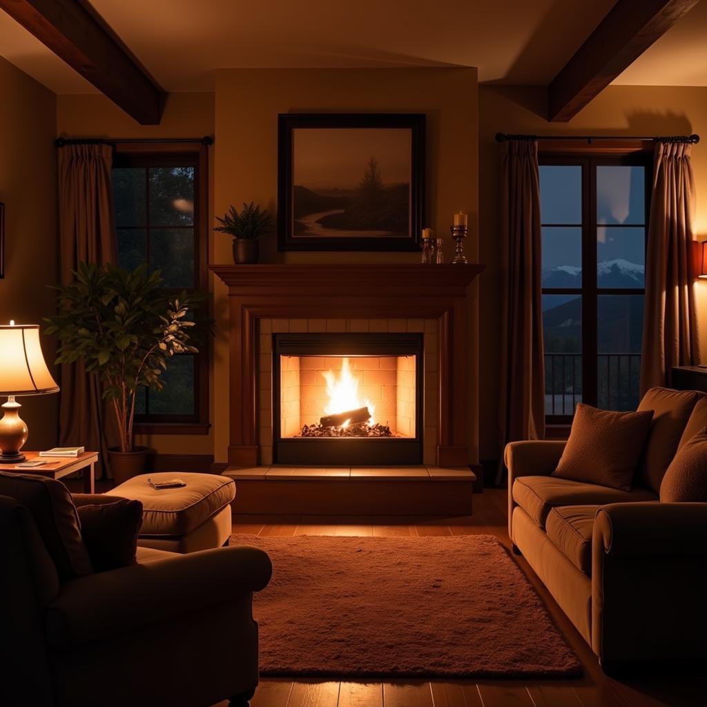 Fireplace light creating a warm and inviting ambiance in a living room