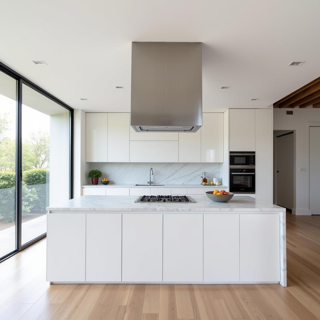 Modern Kitchen with Island Floating Kitchen Hood