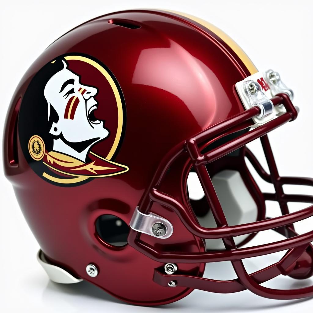 Close-up of a Florida State authentic helmet showcasing its detailed craftsmanship and iconic colors.