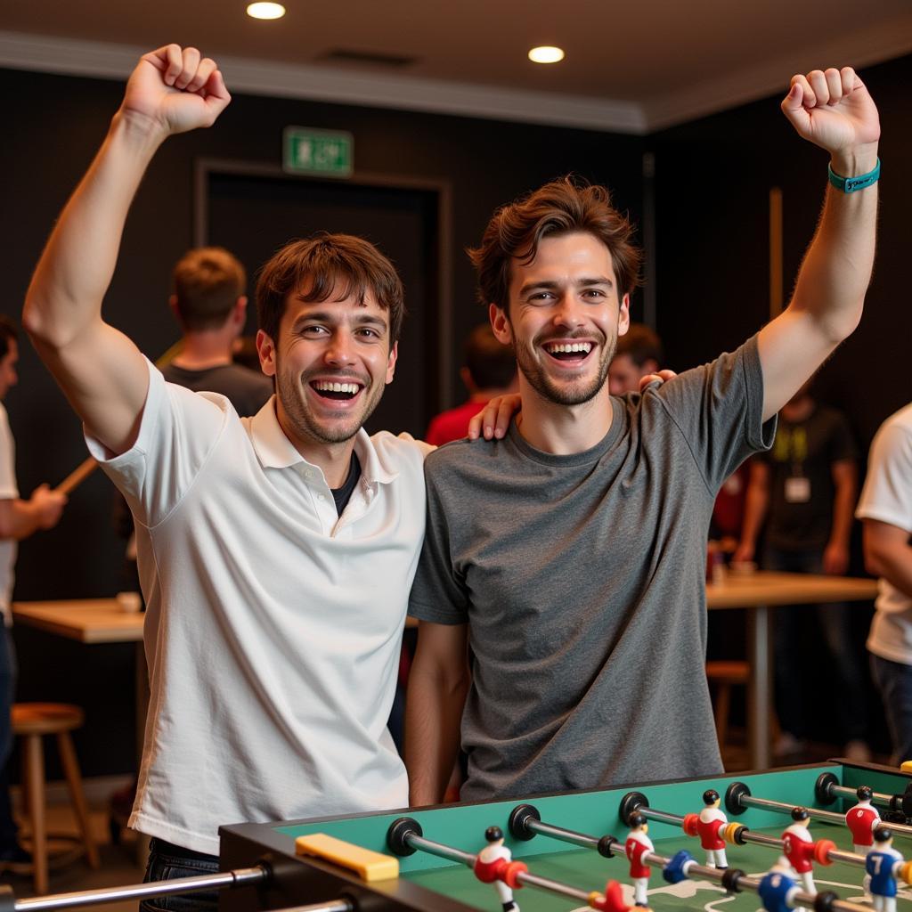 Foosball Players Celebrating Victory at House of Tournaments