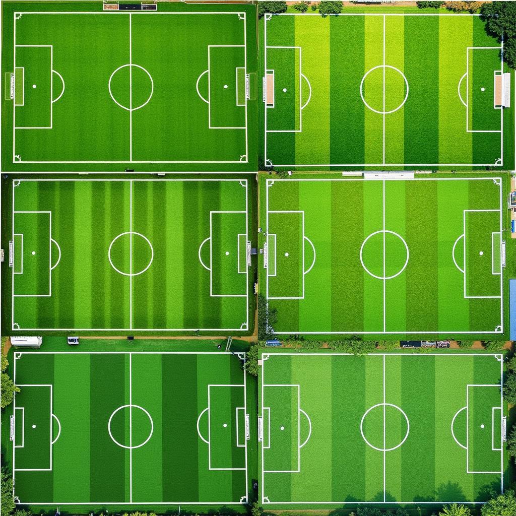 Variations in shades of green on different pitches