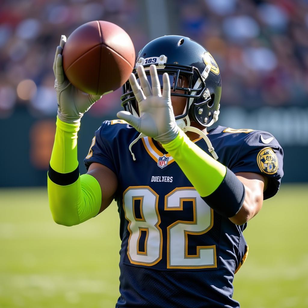 Football Player Catching Ball Wearing Arm Sleeves