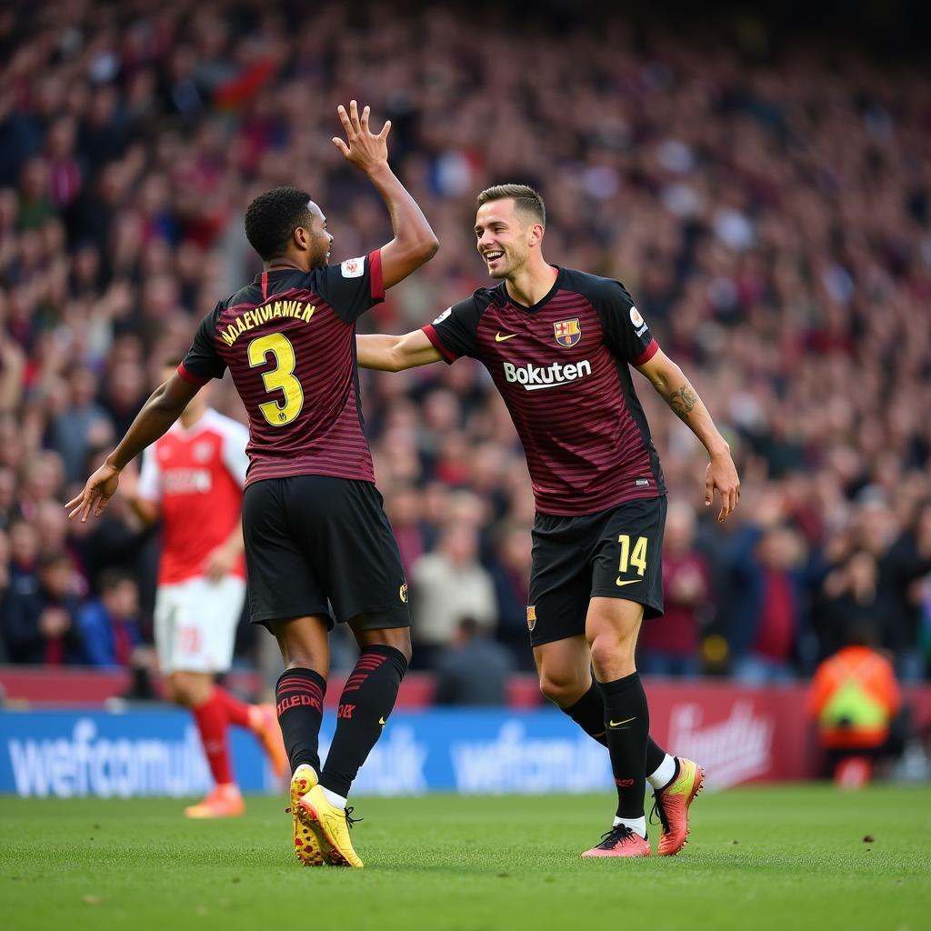 Football Twins Celebrating a Goal