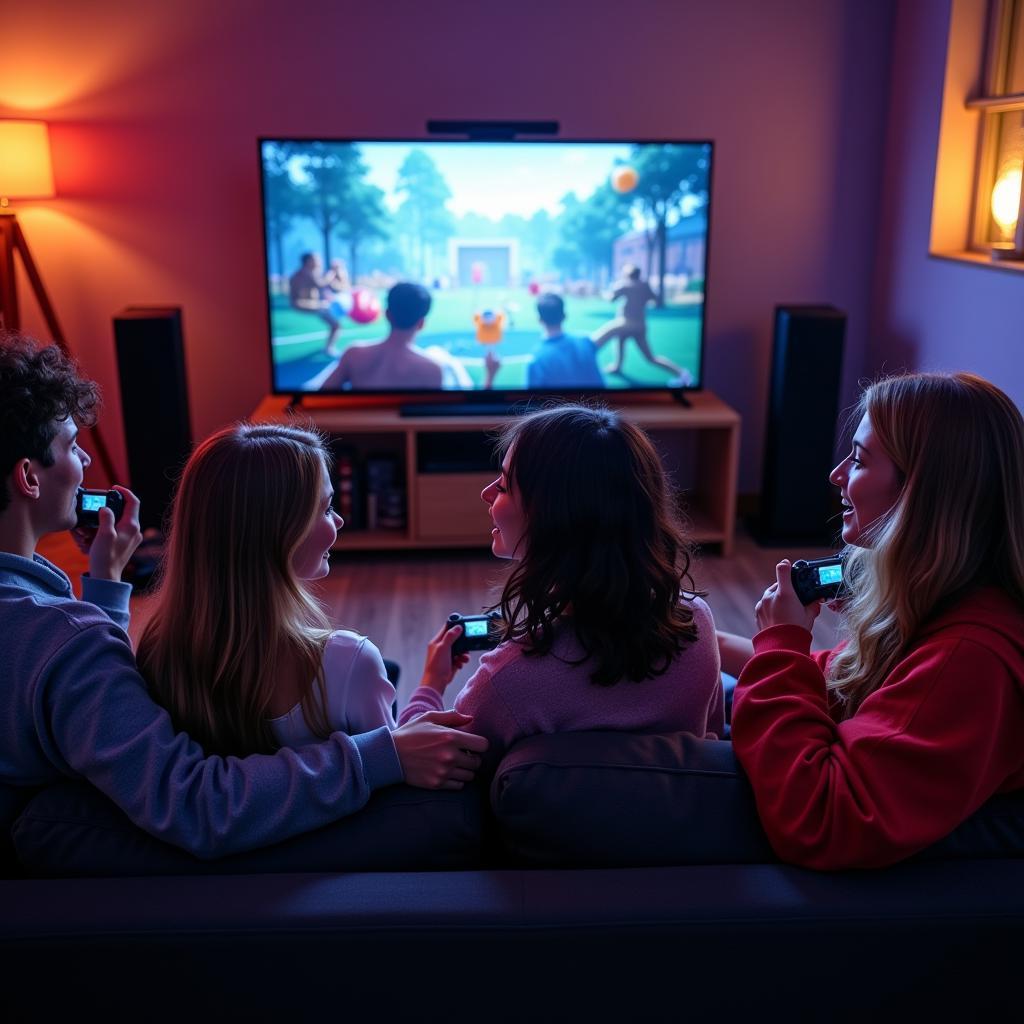 Friends enjoying a video game session