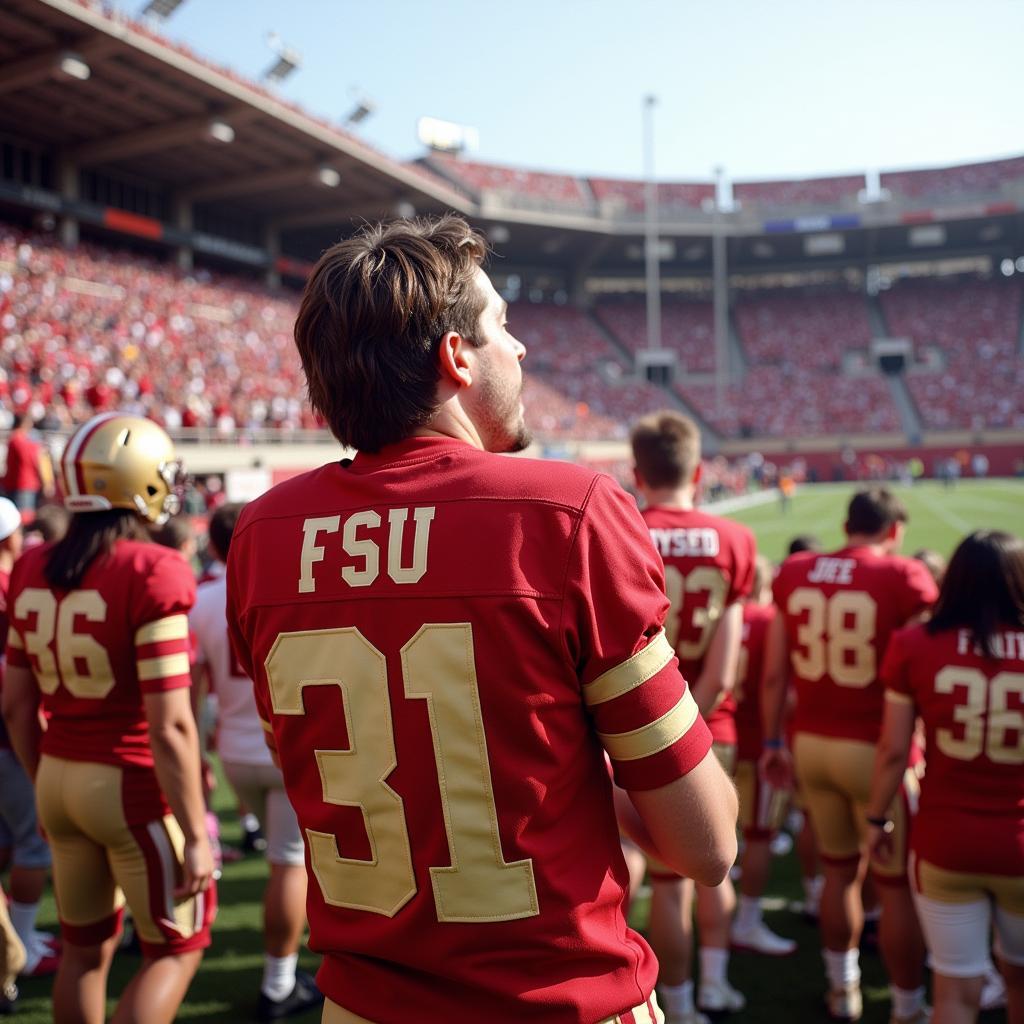 FSU Fan Wearing NIL Jersey at Game