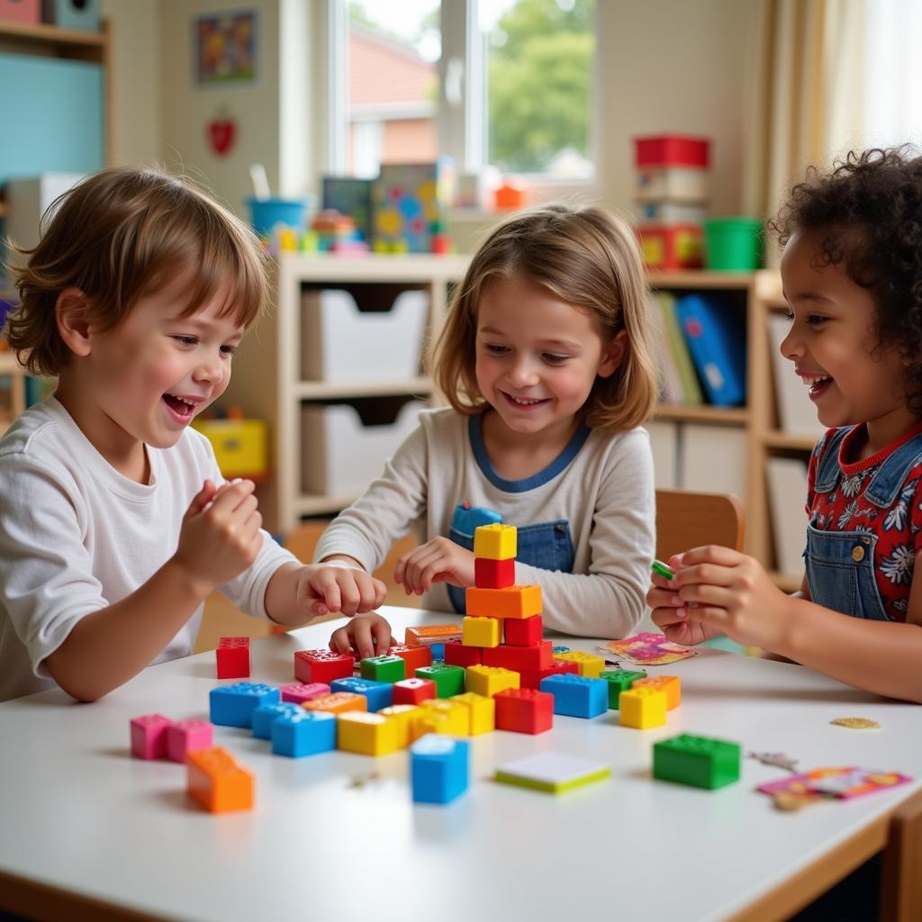 Fun Daycare Activities: Children engaging in various play-based learning activities.