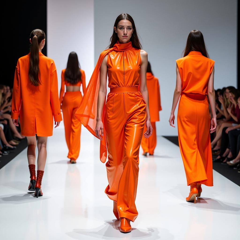 Futuristic fashion designs incorporating elements of orange cas