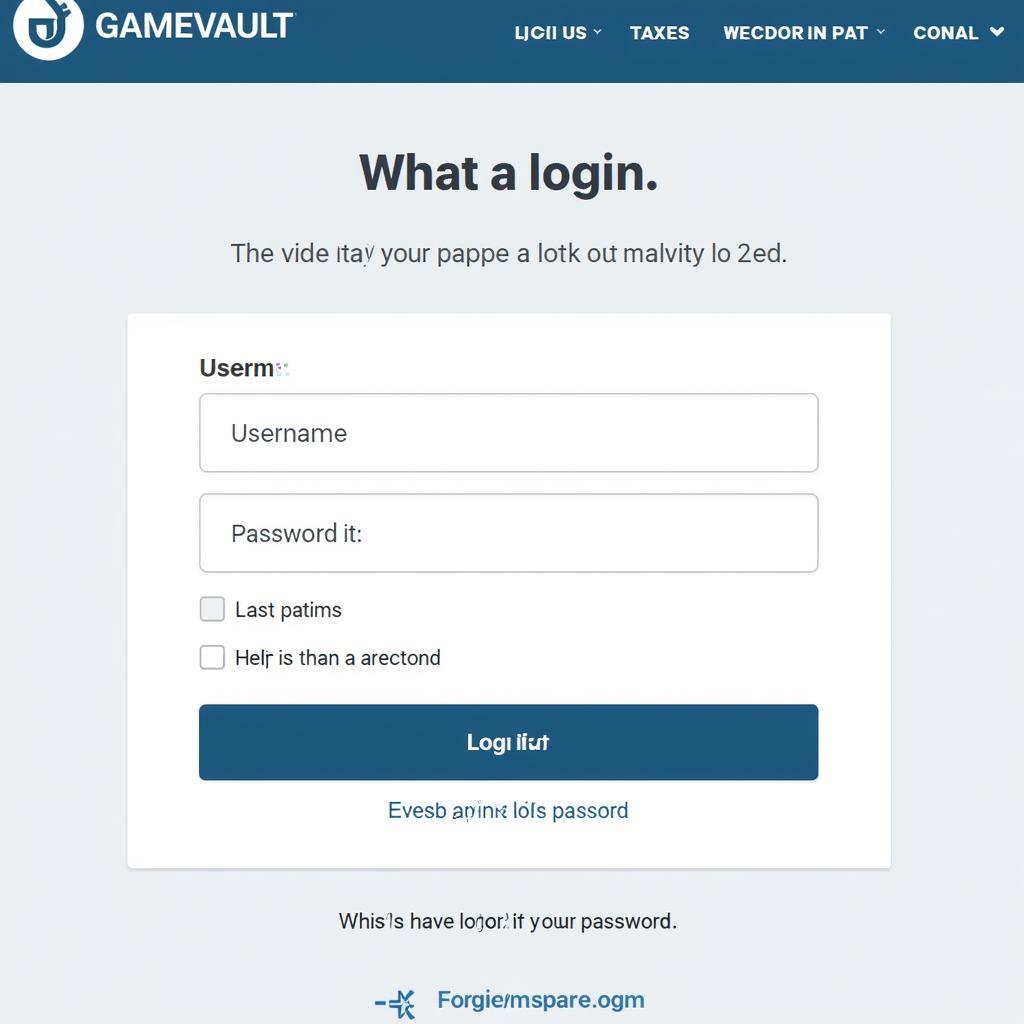 Game Vault Website Login Screen