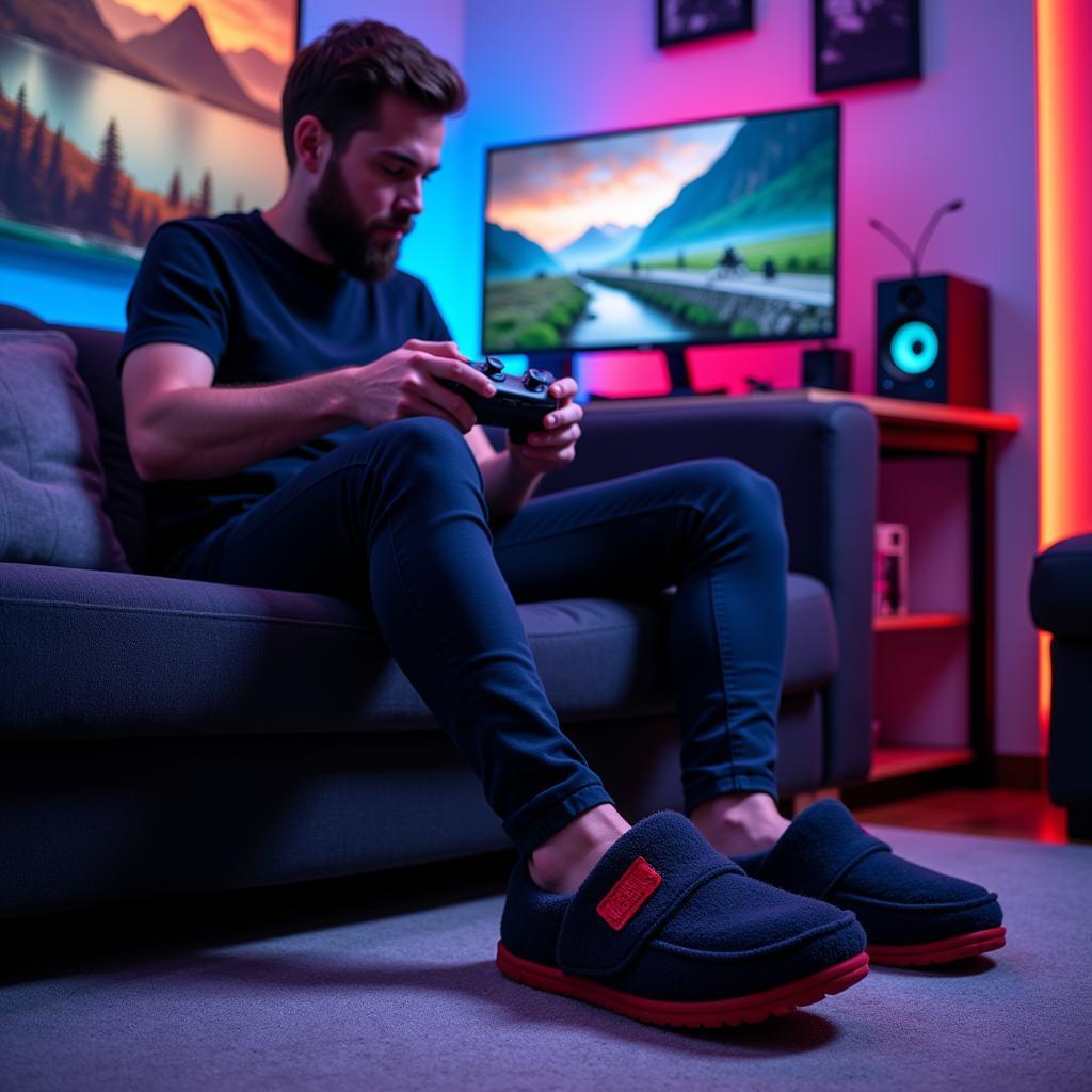 Gamer Wearing Slippers While Gaming