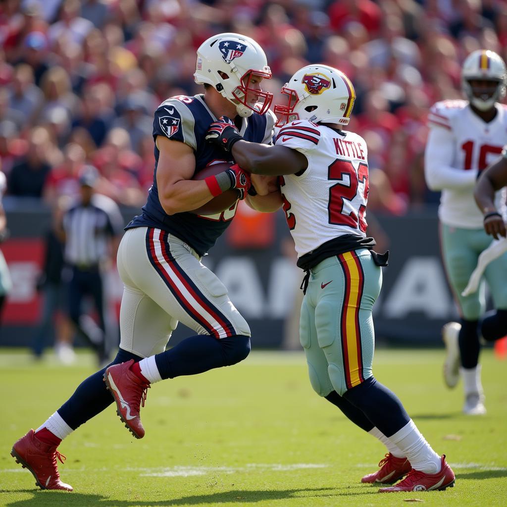 George Kittle blocking downfield for a running back