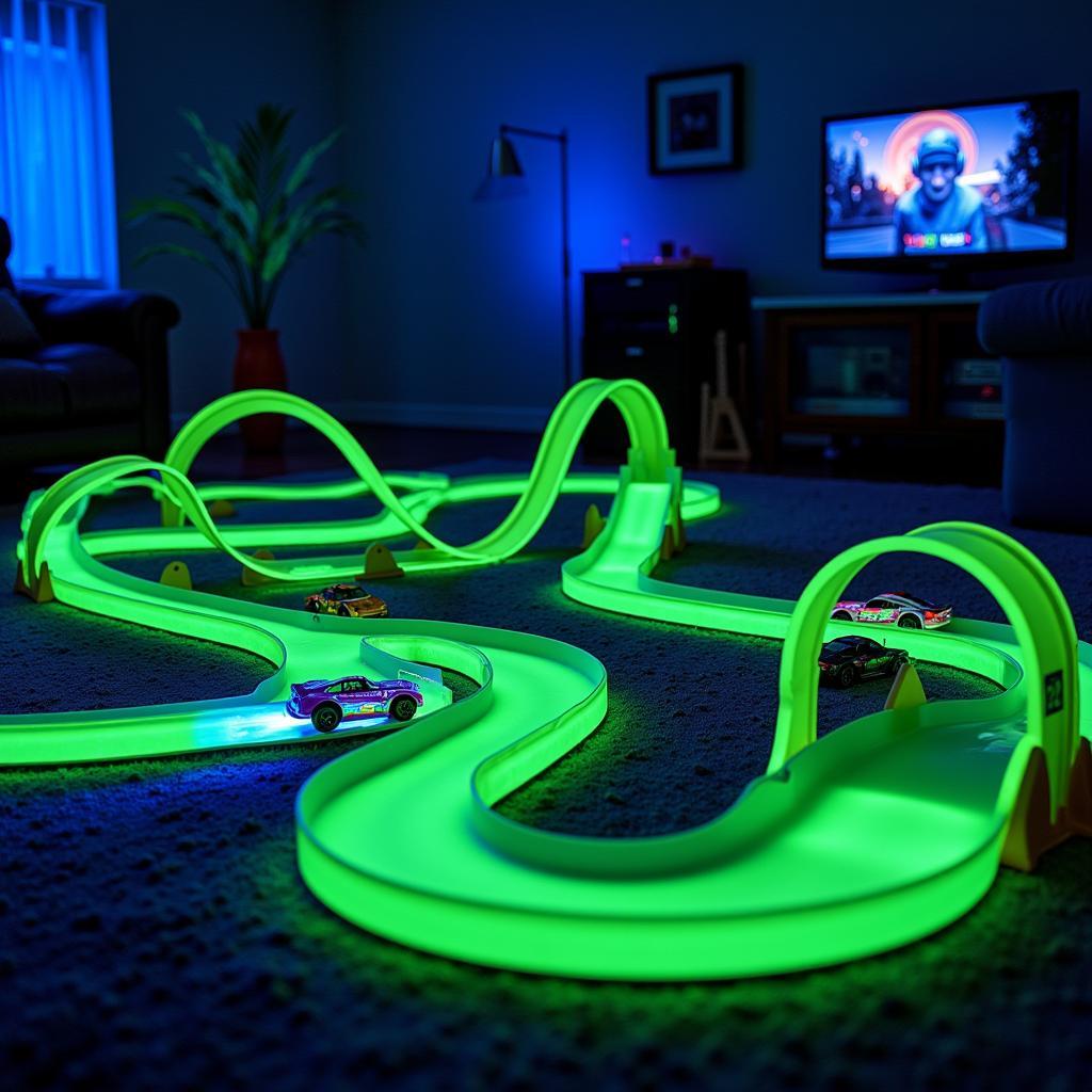 Glow in the Dark Race Car Track Set for Kids