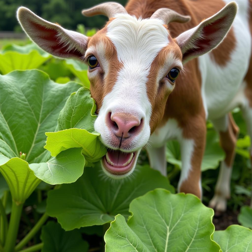 Goat Enjoying Squash Leaves