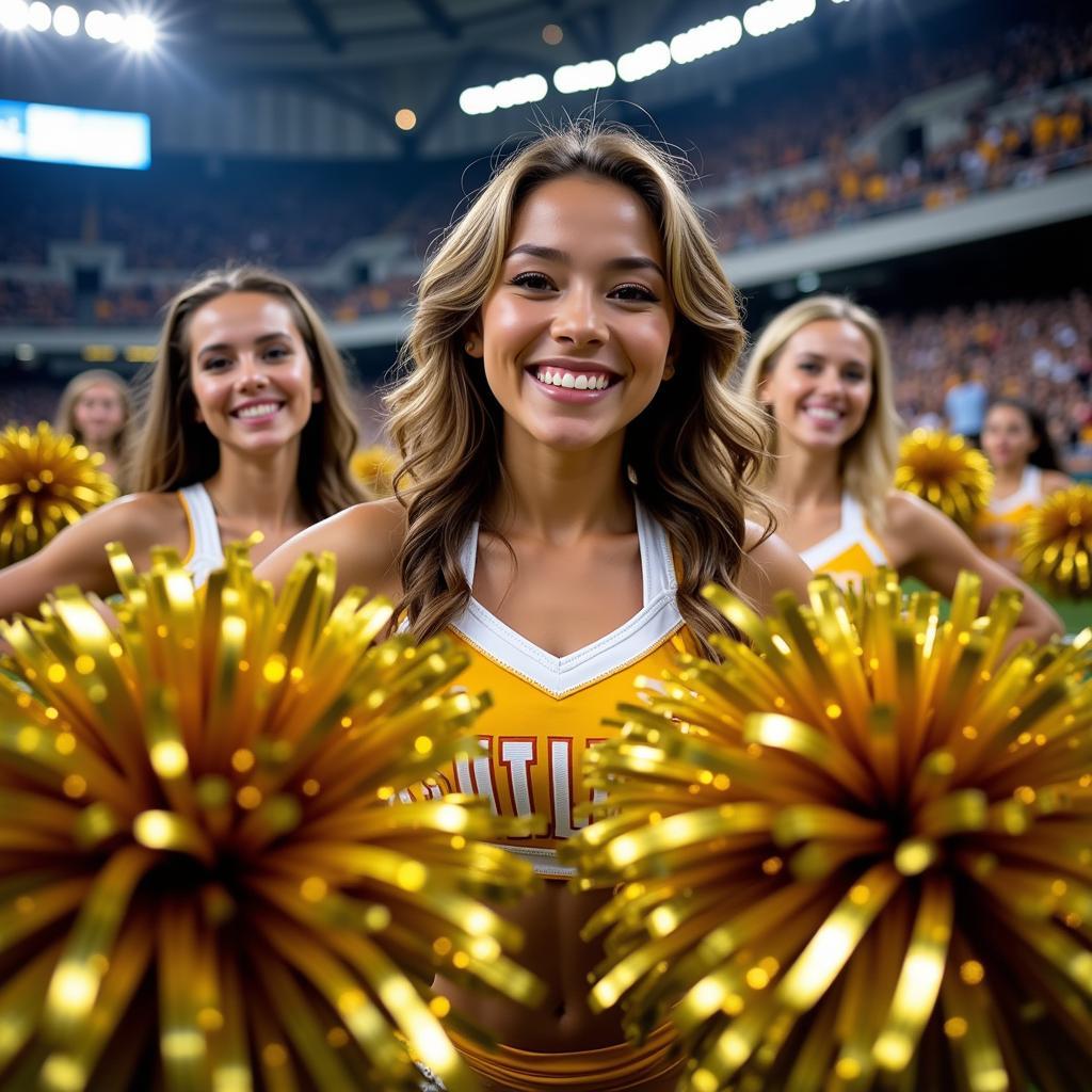 Gold Cheerleader Pom Poms in Action