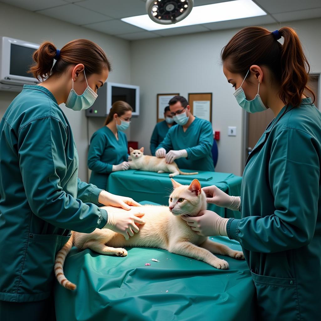 Veterinary team providing emergency care to a cat at Grace Veterinary Clinic in White Hall, AR.