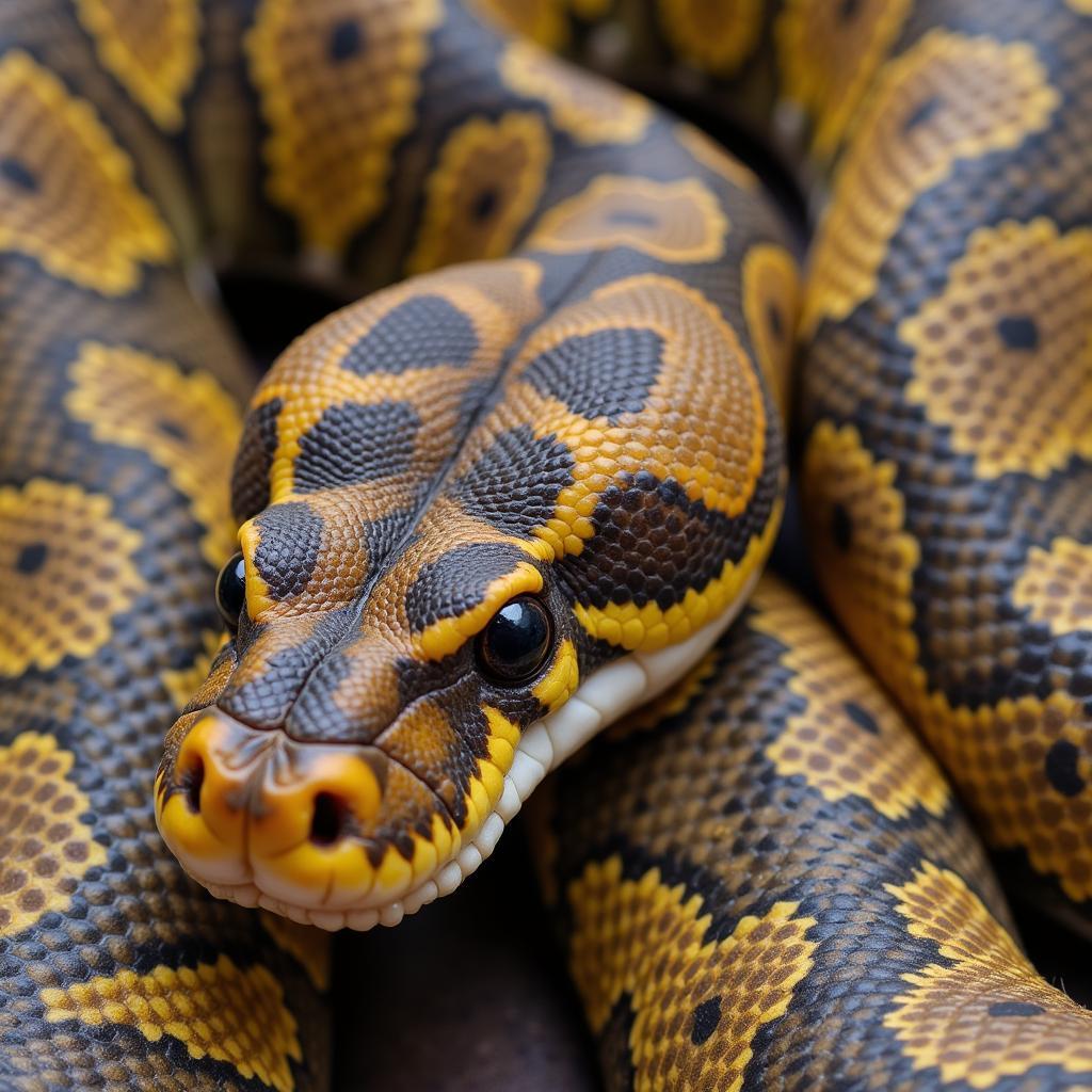 Close-up view of a gravel ball python's unique scales