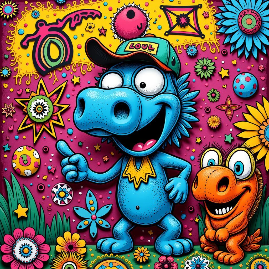 Greg Mike's artwork showcasing vibrant colors and playful characters