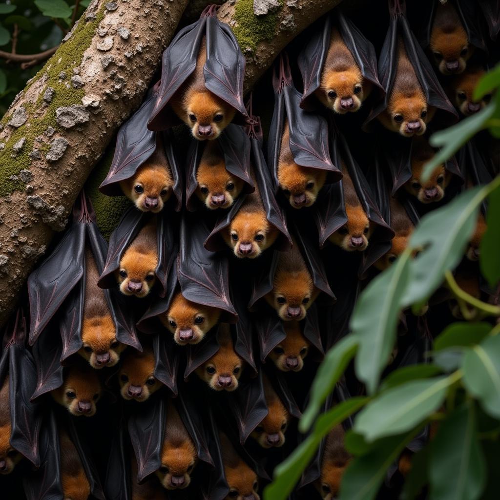 Group of Fruit Bats Roosting in their Natural Habitat