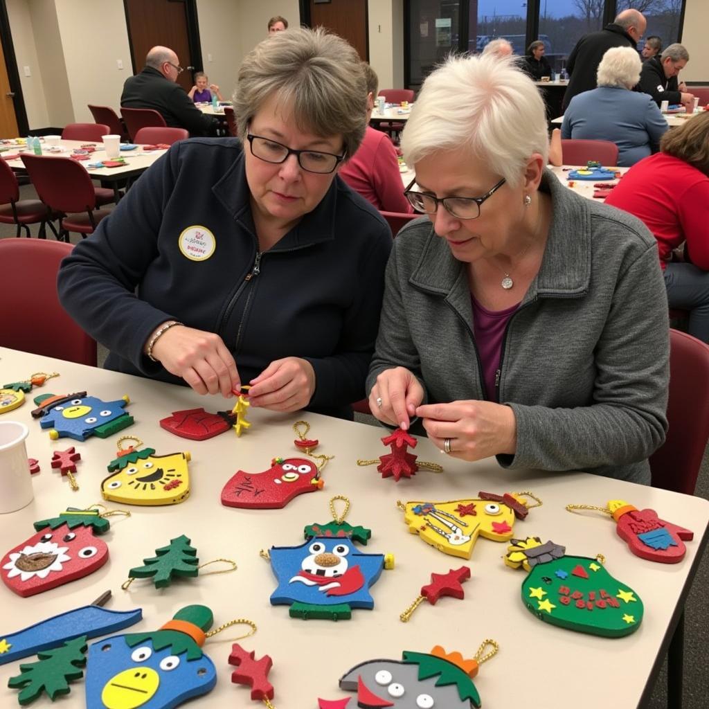 Volunteers create handmade Christmas ornaments to donate to a local hospital, adding a personal touch to the festive decorations.