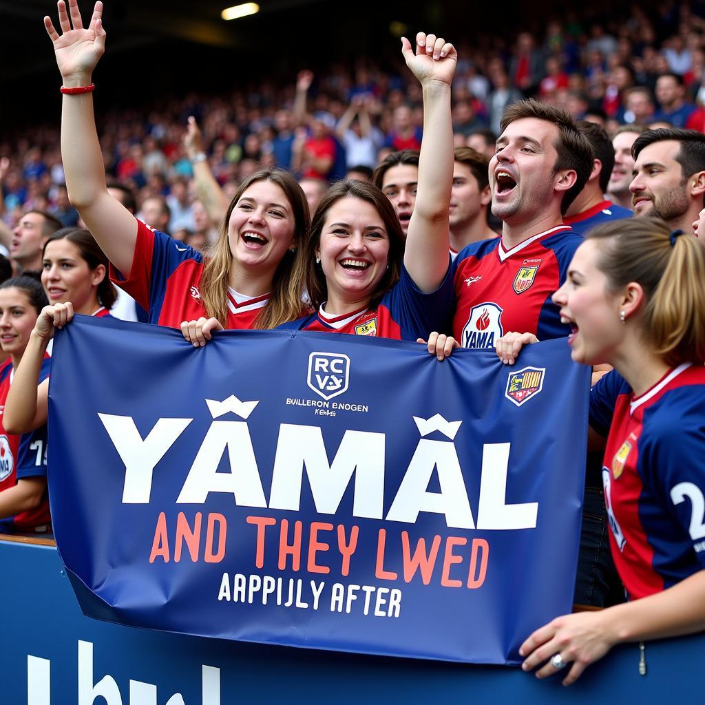 Yamal Fans Holding Happily Ever After Sign