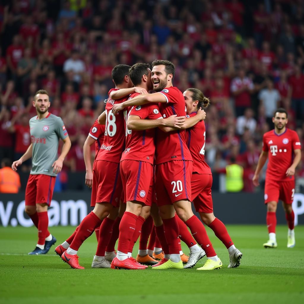 Harry Kane celebrating a goal in the Bayern Munich away kit